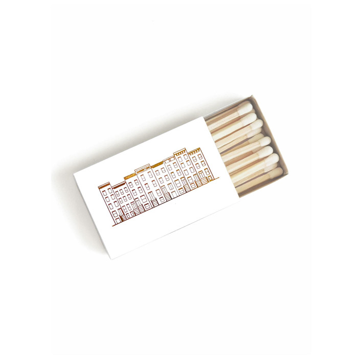 Cozy Village Matchbox, Gold on White