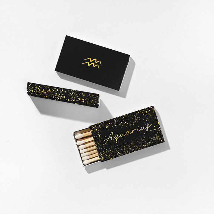 Aquarius Matchboxes, Black and Gold, Pack of 4