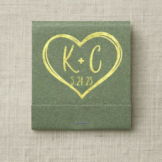 This is a green matchbooks by Papel Custom Design called custom heart initials matchbook (set of 50) in standard