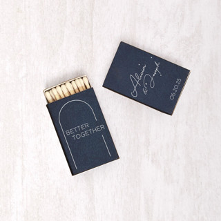 This is a blue matchbooks by ForYourParty called blushing bride arch matchbox, set of 100 in standard