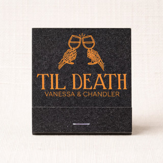 This is a black matchbooks by Papel Custom Design called custom til death halloween matchbook (set of 50) in standard
