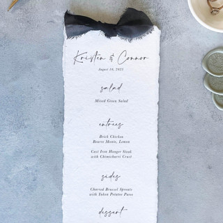 This is a black menu cards by Cotton and Bow called handmade paper menus with black bow | set of 10 | custom text in standard