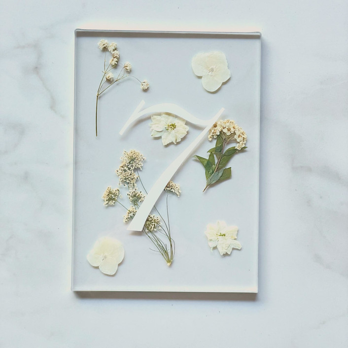 Silver-Lined Pressed Flower Table Number, White
