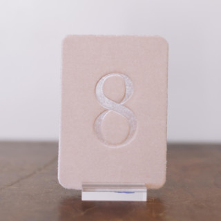 This is a pink table numbers by Velvet Raptor called double sided table number - small rectangle - blush in standard