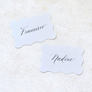 This is a white wedding place cards by Inkspiringletters called wavy white place cards-personalized set of 10 in standard