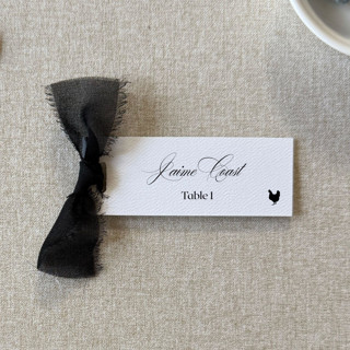 This is a black wedding place cards by Cotton and Bow called slim place cards with black bow | set of 10 | custom text in standard