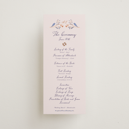 "Together in Bloom" - Foil-pressed Wedding Programs in Wisteria by Monika Konieczna.