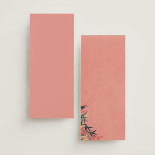 This is a coral unique wedding programs with foil pressed by Julie Hebert called birds of paradise printing on signature in 4x9