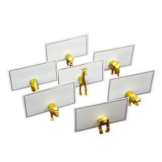 This is a gold place card holders by Nicole Goldmann called gold safari animal magnet place card holder & party favor (set of 152) in standard