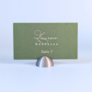 This is a silver place card holders by Corduroy Effect called silver color dome place card holders, set of 25 in standard