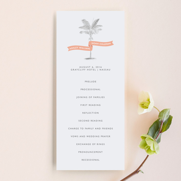"Palm" - Destination, Beach Wedding Programs in Salmon by Lauren Chism.