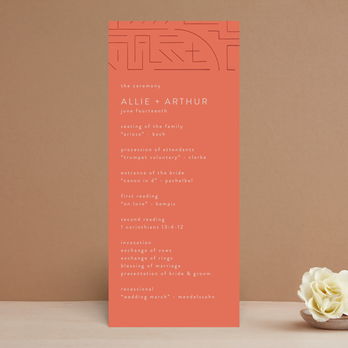 "Lines" - Modern Wedding Programs in Melon by JeAnna Casper.