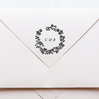 This is a multicolorassorted-colors wedding stationery by Tara Grangroth called vintage roses monogram stamp no. 2 in standard