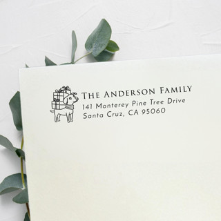 This is a black address labels by Samantha Malvey called christmas dog address stamp | self inking return address stamp in standard