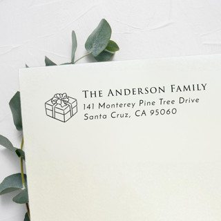 This is a black address labels by Samantha Malvey called gift address stamp, left aligned | self inking return address stamp in standard