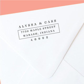 This is a black address labels by The Homebody Society called custom mid century modern return address stamp | simple and classic | self-inking in standard