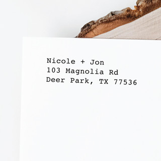 This is a black address labels by Samantha Malvey called simple vintage address stamp | self inking return address stamp in standard