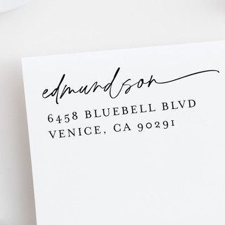 This is a black address labels by Sara Luke called modern script custom address stamp | self inking in standard