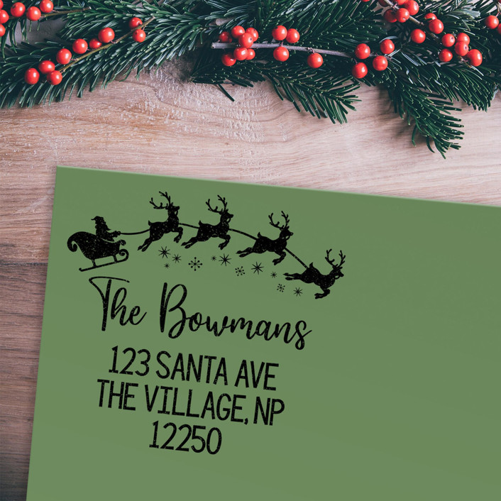 Custom Santa's Sleigh Address Stamp | Self-Inking | Black Ink