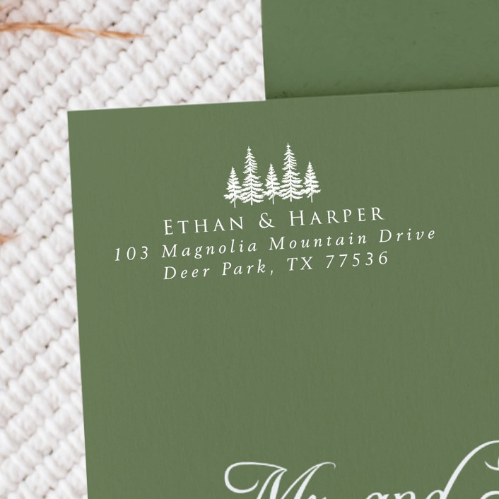 White Ink Trees Save the Date Address Stamp | Wooden Stamp Set