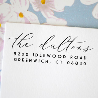 This is a black address labels by Sara Luke called whimsical script custom address stamp | self inking in standard