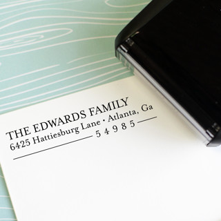 This is a black address labels by Sara Luke called modern format custom address stamp | self inking in standard