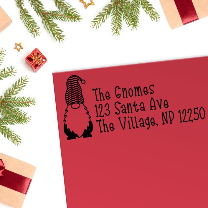 Custom Holiday Gnome Address Stamp | Self-Inking | Black Ink