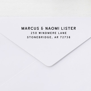 This is a black address labels by Sara Luke called minimalist 3-line return address stamp | self-inking stamp in standard