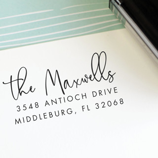 This is a black address labels by Sara Luke called custom address stamp | self inking in standard