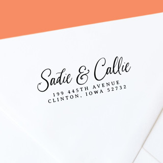 This is a black address labels by The Homebody Society called romantic script style custom self-inking return address stamp in standard