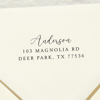 This is a black address labels by Samantha Malvey called timeless family address stamp | self inking return address stamp in standard