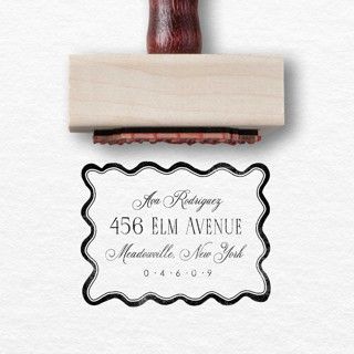 This is a multicolorassorted-colors address labels by Alyssa Cook called squiggle border custom return address stamp | wooden rubber invitation stamper in standard