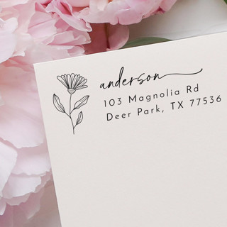 This is a black address labels by Samantha Malvey called floral address stamp | self inking return address stamp in standard