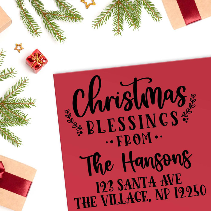 Custom Christmas Blessings Address Stamp | Self-Inking | Black Ink
