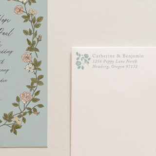 This is a blue address labels by Tara Grangroth called self-ink vintage roses address stamp | sky blue ink color in standard
