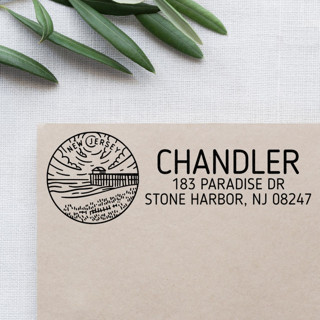 This is a black address labels by Casey Harp called custom new jersey address stamp | self-inking | black ink in standard