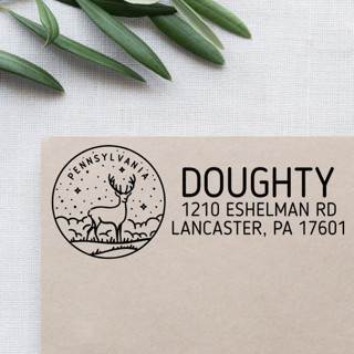 This is a black address labels by Casey Harp called custom pennsylvania address stamp | self-inking | black ink in standard