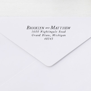 This is a black address labels by Sara Luke called vintage print custom address stamp | self inking in standard