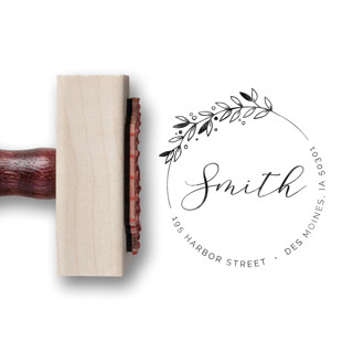 This is a pink address labels by Alyssa Cook called custom return address stamp | round floral stamp | wooden rubber stamp in standard