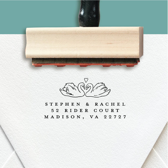 Custom Return Address Stamp | Swans with Heart | Romantic Garden Wedding