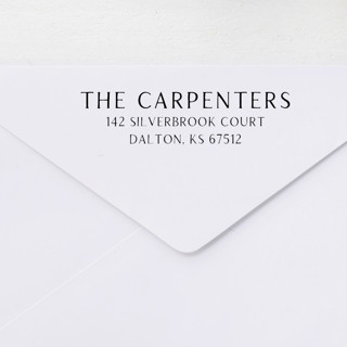 This is a black address labels by Sara Luke called modern serif custom address stamp | self-inking in standard