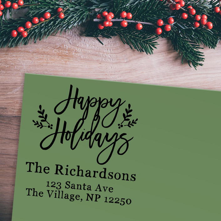 Custom Happy Holidays Address Stamp | Self-Inking | Black Ink