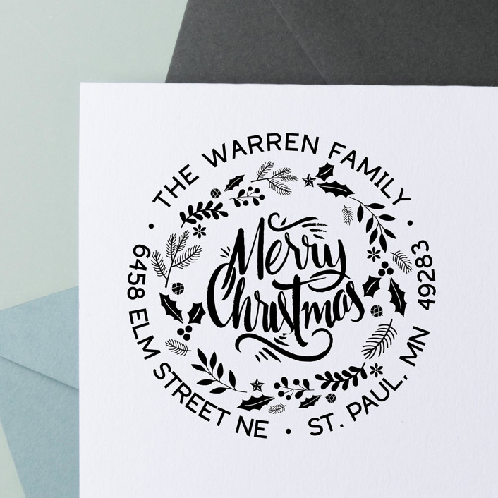 Custom Christmas Wreath Address Stamp | Self Inking Stamp