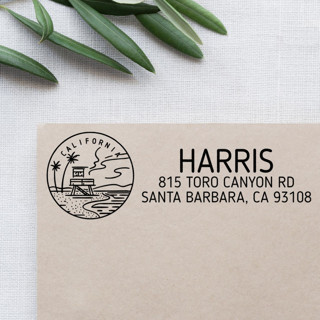 This is a black address labels by Casey Harp called custom california address stamp | self-inking | black ink in standard