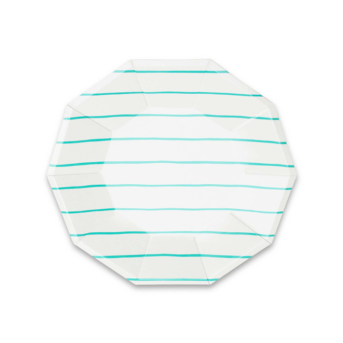Aqua Frenchie Stripes Small Plates