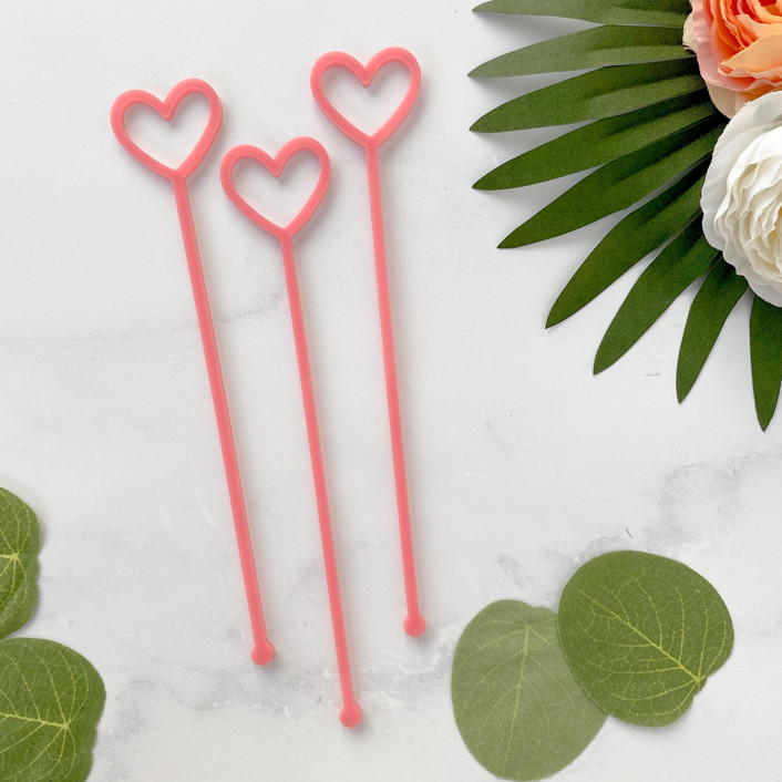 Heart Stir Sticks Pink (Set of 25) Wedding Serving and Dining