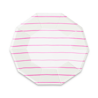 This is a pink wedding decor by Jollity and Co called cerise frenchie stripes large plates in standard