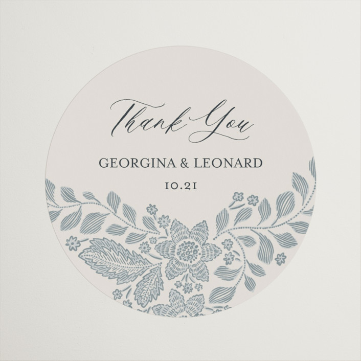"Embroidered" - Wedding Favor Stickers in Dusty Blue by Jen Owens.