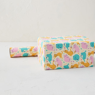 This is a bright wrapping paper by Shannon Chen of Four Wet Feet Studio called party cats in standard