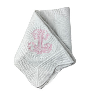 This is a white throw blankets by Virginia Marcello called monogram heirloom baby quilt in standard